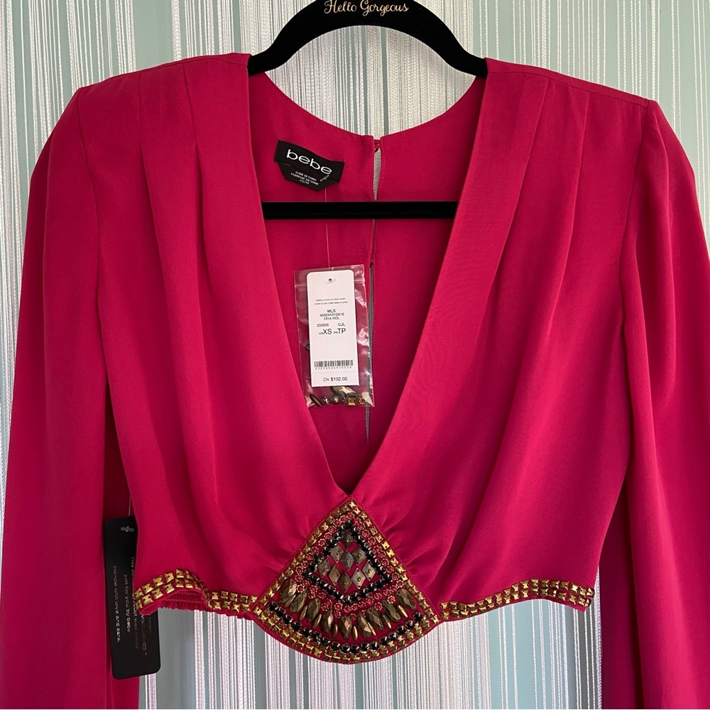 Bebe Embellished Crop Shirt NWT Size XS